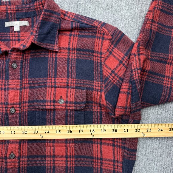 Uniqlo Thick Flannel Plaid Button Up Shirt Shacket Red Blue Cabincore Mens M - Picture 8 of 10